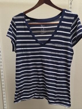 GAP Navy and White Striped V-Neck Tee